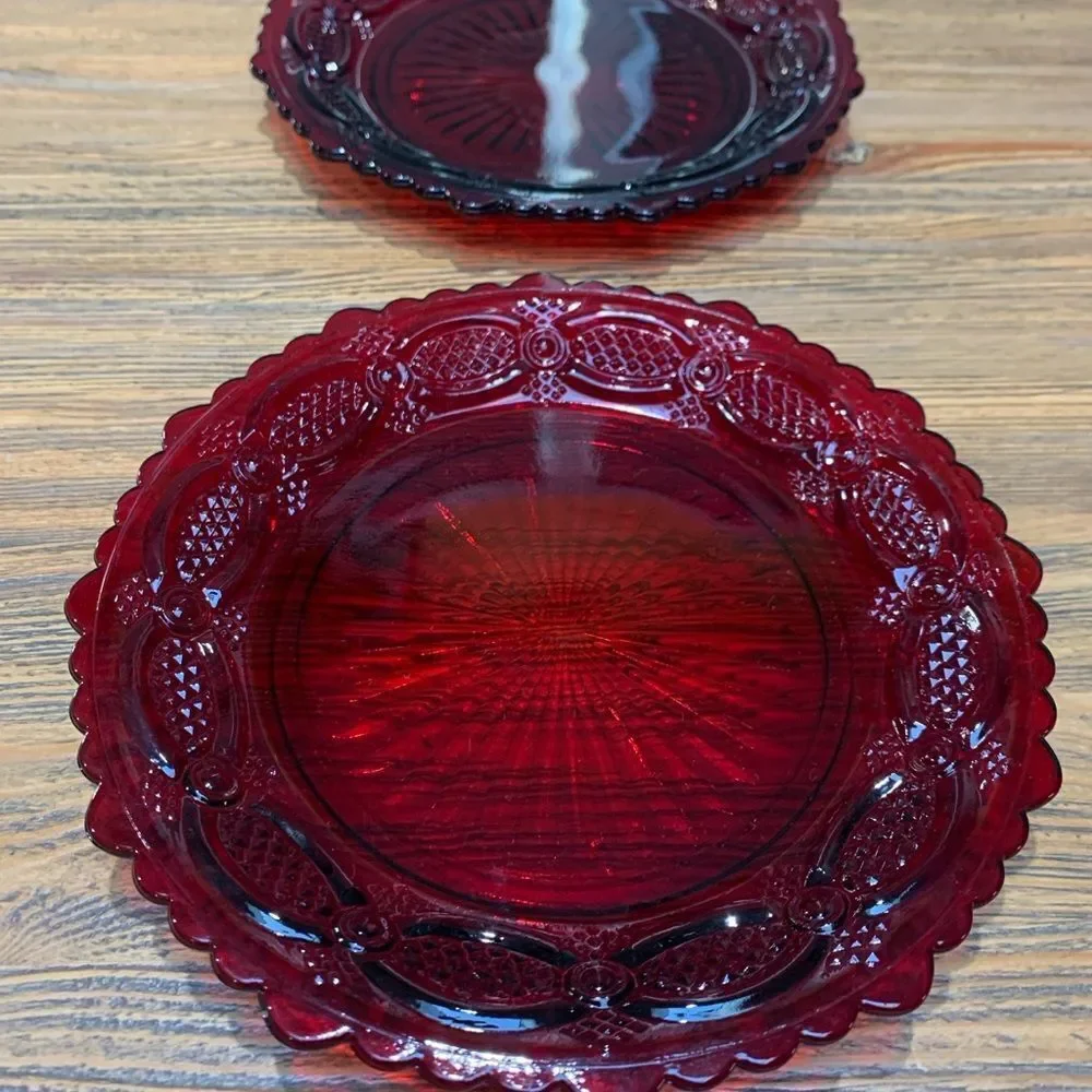 Avon Vintage Cape Cod Ruby Red Decorative Plate with Intricate Patterns